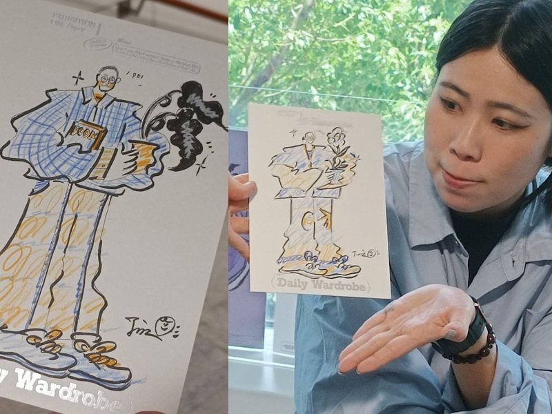「品牌風格插畫師」鍾宜瑾繪製粉絲似顏繪。