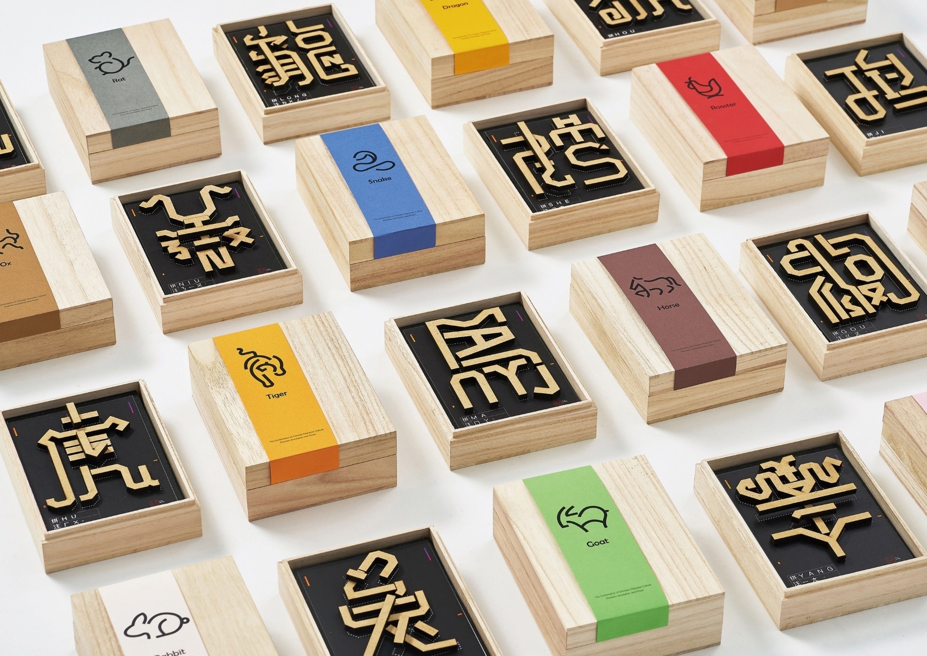 圖一：「年結」十二組以生肖為字型框架的拚音教具。